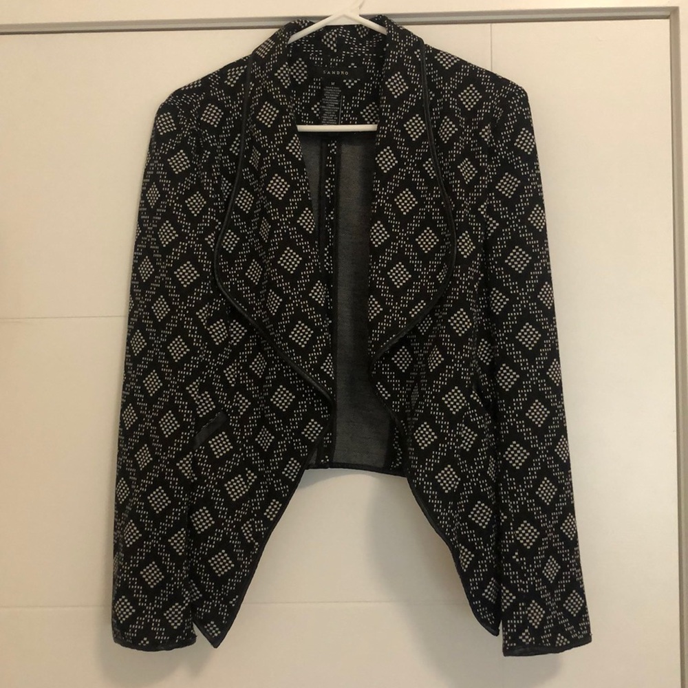 Sandro Black and White Patterned Open-Front Blazer